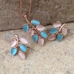 ELEGANT SET | 14K ROSE PLATED & FAUX OPAL